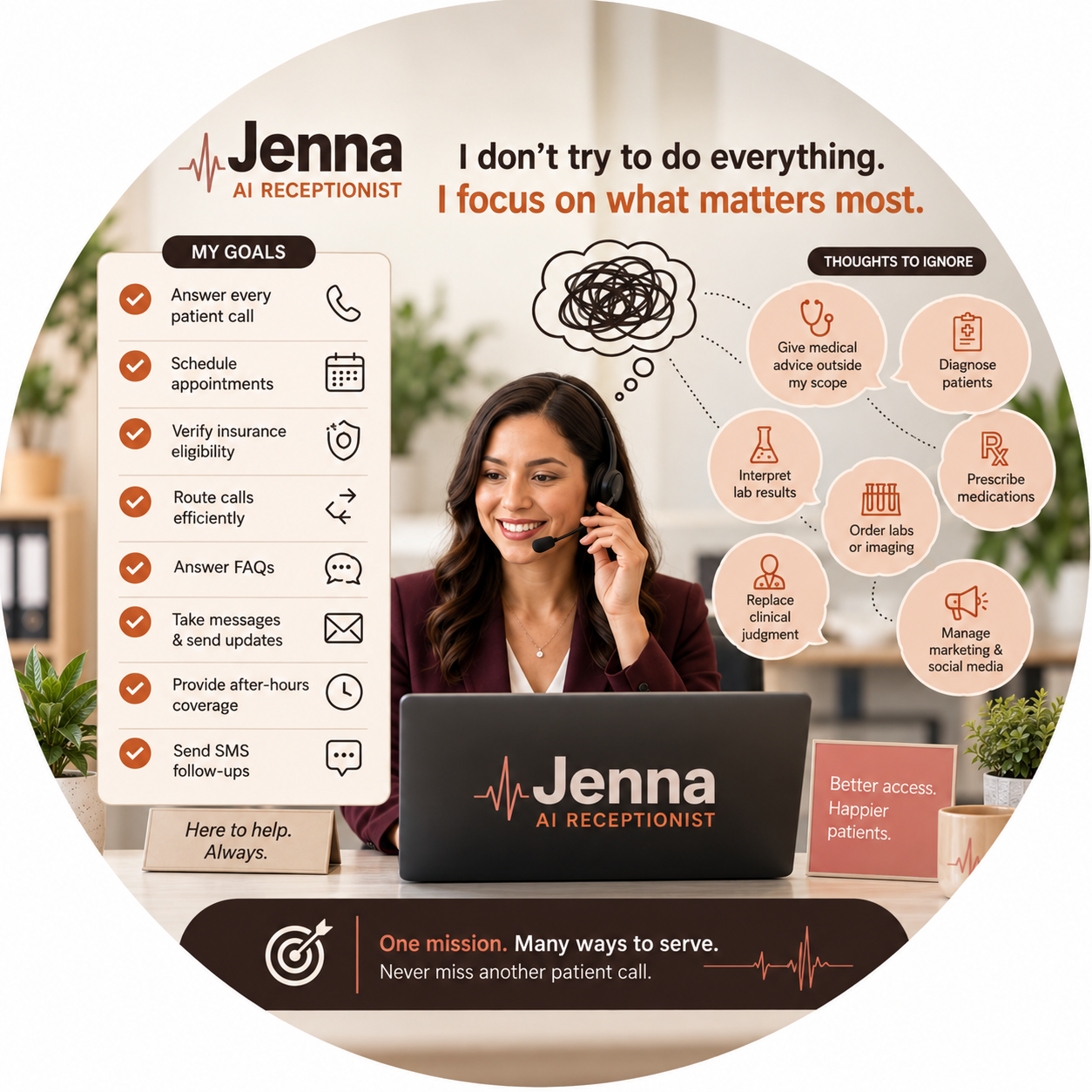 Jenna AI receptionist handling scheduling and front-office tasks